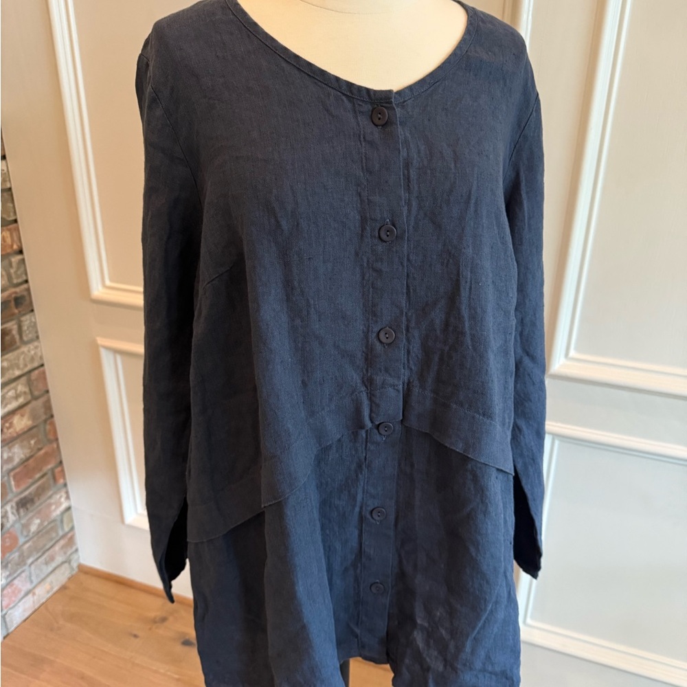 FLAX Black Button-Up Women's Linen Top